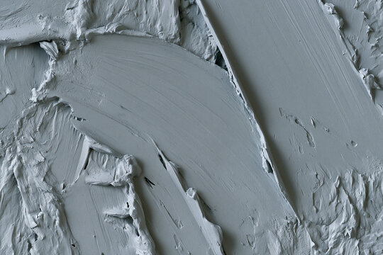 Abstract Thick Grey Oil Paint Texture On Canvas Close Up