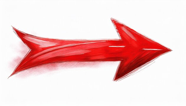red brush stroke arrow pointing direction isolated on a white background background hand drawn marker symbol for navigation and design