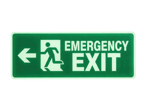Emergency exit directional sign featuring running figure icon for safety and directional use