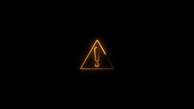 neon warning icon animation, neon warning icon alert 4k video animation & black background, A neon purple warning sign with an exclamation mark  neon glow animation,
