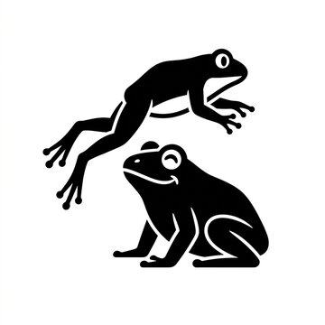 Jumping frog silhouette icon. Black toad graphic symbol for nature and wildlife design.