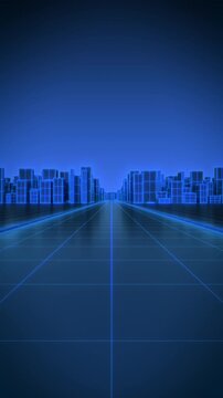 Futuristic Abstract Neon City Grid with Slow Forward Camera Movement, Blue Digital Technology Background 4K