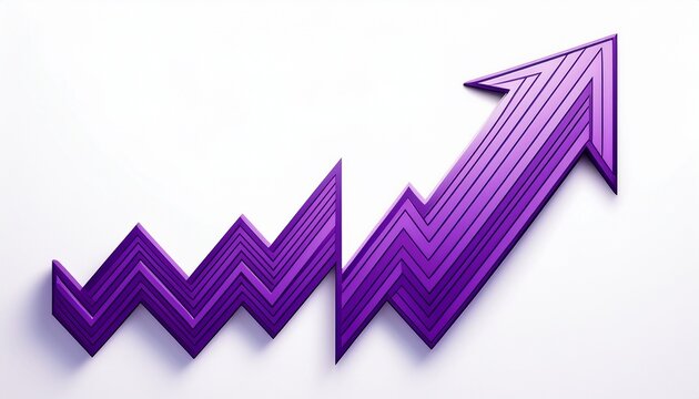 zigzag purple arrow pointing upward isolated on white background generative ai
