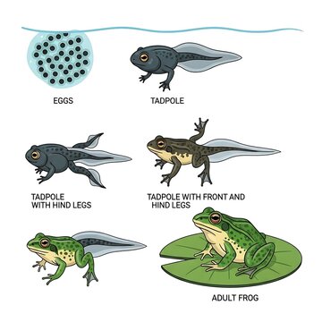 Life cycle stages of a common frog from egg to adult.