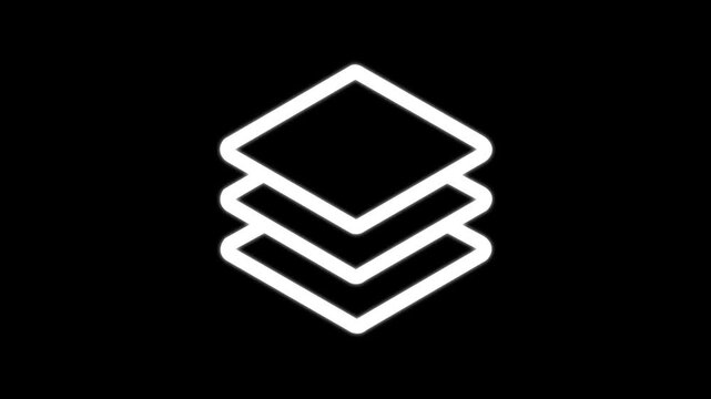 Layers Icon Animation Simple stacked representing layers Data Storage and Cloud Technology Concept on black background, 4k video
