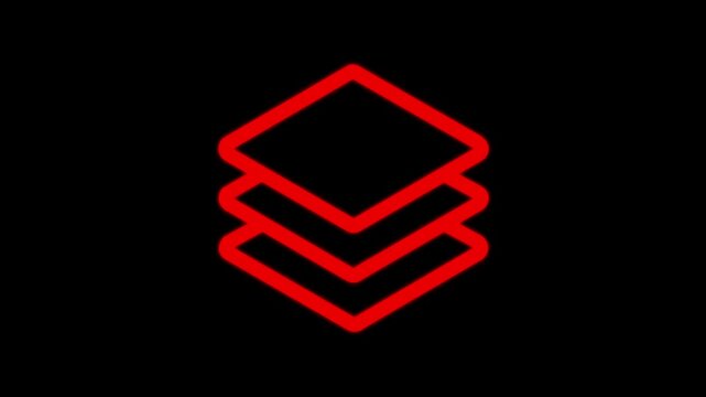 Layers Icon Animation Simple stacked representing layers Data Storage and Cloud Technology Concept on black background, 4k video