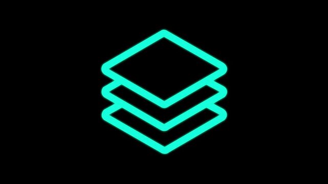 Layers Icon Animation Simple stacked representing layers Data Storage and Cloud Technology Concept on black background, 4k video