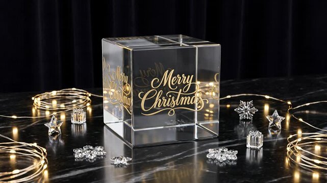 Premium Crystal Glass Cube Floating with Elegant Light Reflections Futuristic Abstract Technology Background Loop