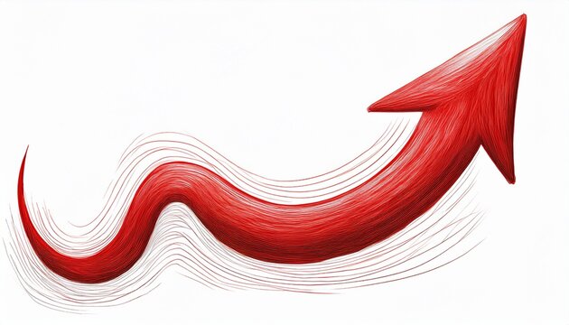 upward curving red arrow with hand drawn lines generative ai isolated on white background