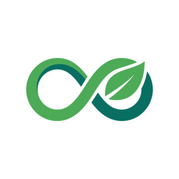 Infinity symbol merging with green leaf for sustainability.