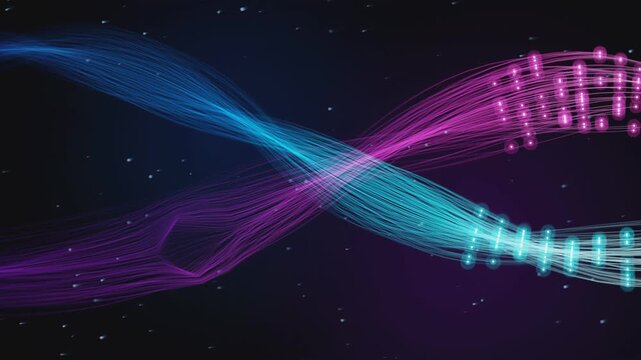 Glowing data streams flowing in intersecting patterns representing digital information connectivity in motion animation video footage