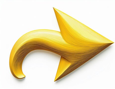 thin yellow rightward arrow with slight curve isolated on white background generative ai