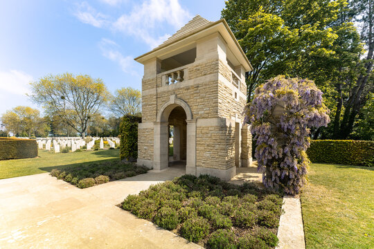 Canadian War Cemetery at Cintheaux in Normandy France commemorates brave soldiers who lost their lives during the historic Battle of Normandy campaign. April 27, 2026, Normandy, France