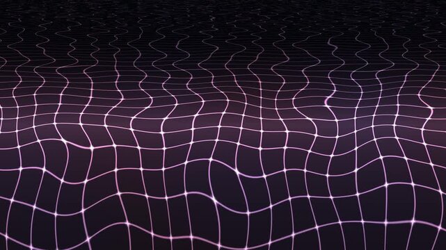Abstract glowing wavy grid lines creating a futuristic digital technology background, perfect for data visualization, network connections, and cyberspace concepts.