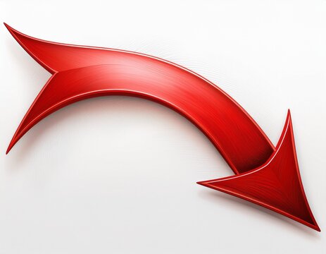 red arrow curving to the left in a downward motion isolated on white background generative ai