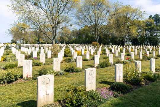 Peaceful Canadian Cemetery at Cintheaux near Bretteville sur Laize in Normandy France dedicated to soldiers remembered from the Battle of Normandy. April 27, 2026, Normandy, France