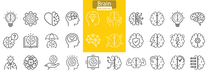 Brain Icon Set. Human brain advice, brainstorm, knowledge, artificial intelligence, mind, creative idea, thinking. © Masuda