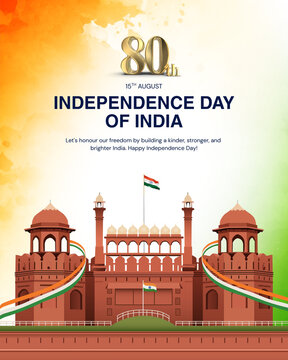 80th india independence day poster featuring red fort and tricolor theme independence anniversary