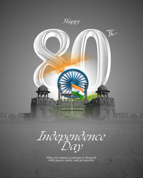 80th india independence day poster with red fort landmark independence landmark celebration
