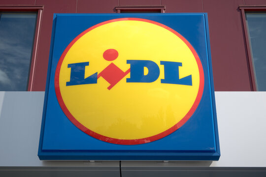 The Lidl brand logo at the entrance of the store. Poznań, Poland, August 2, 2026.
