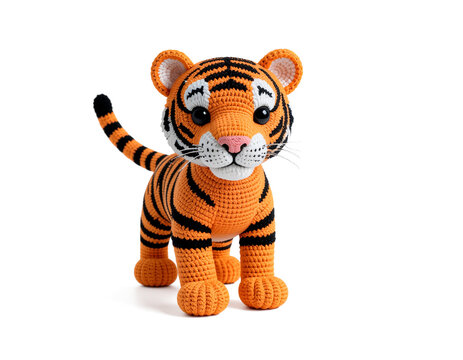 Tigre amigurumi croch&ecirc; colorido PNG fundo transparente