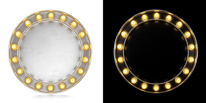Elegant Round Marquee Light Circle Isolated PNG with Transparent Background, Golden Bulb Ring Border, Luxury Illuminated Frame, Retro Glamour Sign and Decorative Circular Copy Space Template