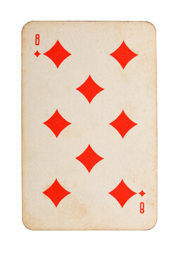 Vintage eight of diamonds card on white background