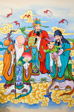 Fu Lu Shou Taoist Trinity Temple Mural