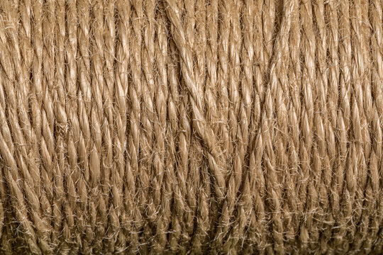 Close Up Texture of Natural Brown Jute Rope Coiled Together