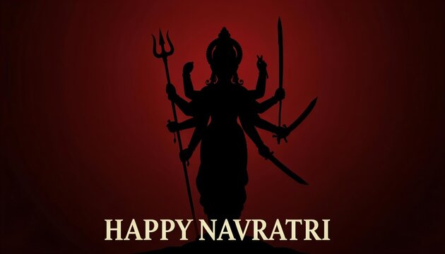 Happy Navratri Festival Background Design with Goddess Durga Face Illustration. Happy Navratri, illustration of couple playing Dandiya and Garba Night