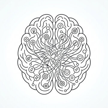 Human brain with creative idea nodes and neural network connections. Abstract mental innovation concept illustrating cognitive thinking and problem...