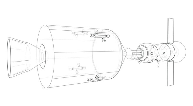 spacecraft design blueprint illustration. Vector