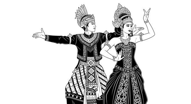 Indonesian Traditional Dancers Vector Illustration