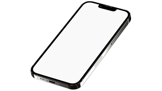Isometric smartphone mockup with blank white screen on a black background
