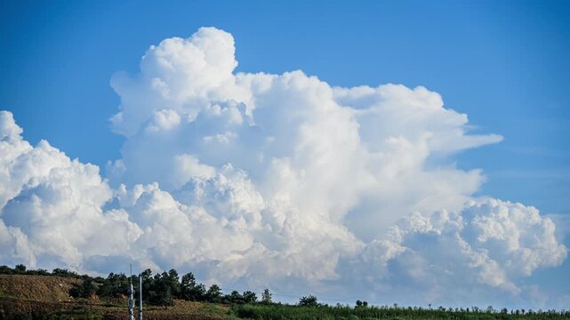 Summer Cumulus Clouds Time-lapse with Blue Sky and Wind-Driven Clouds, China