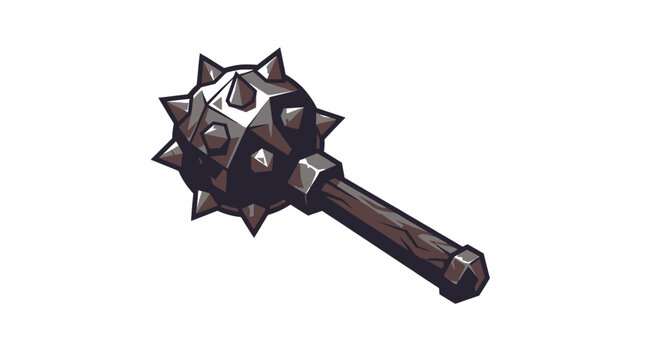 A medieval spiked mace weapon illustration, featuring a heavy metal ball and wooden handle for fantasy game design