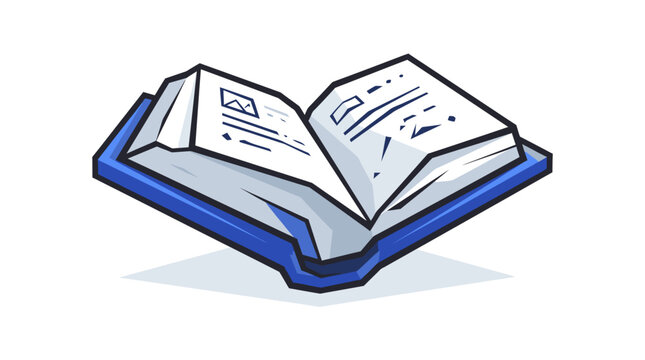 Open book vector illustration icon with blue cover for education, reading, study, knowledge, and literature concept on white background