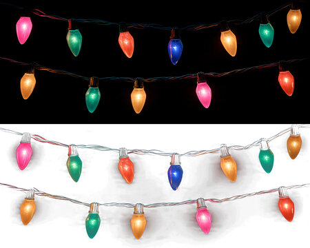 Colorful Holiday String Lights Garland Isolated PNG with Transparent Background, Festive Christmas Bulb Decoration, Bright Party Illumination, Cheerful Celebration Lighting and Decorative Hanging Stra