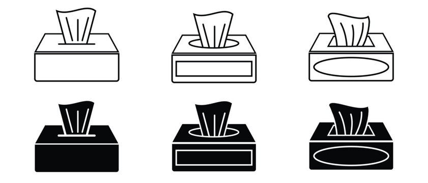 Tissue Box Icon Set. Box tissue flat Icons in line outline and flat solid style on white background. 