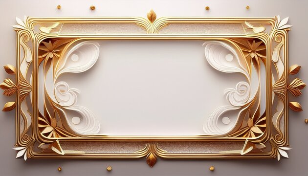 a gold framed white frame with a white background