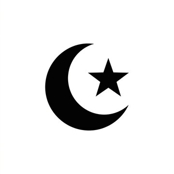 Crescent moon and star icon. Minimalist celestial symbol for night sky and religious design.