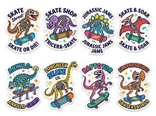 Dinosaur Skeletons Skateboarding Sticker Pack © muse