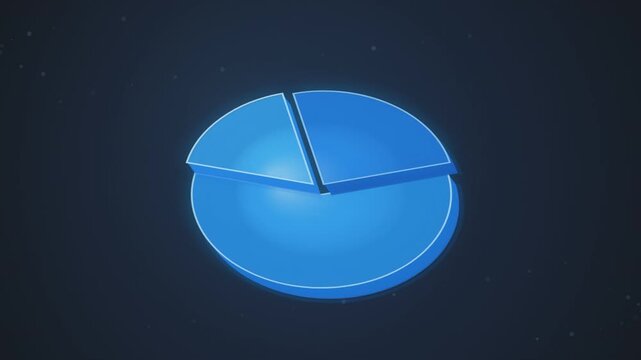 Blue three dimensional pie chart rotating smoothly in a minimalist digital motion graphics video animation style