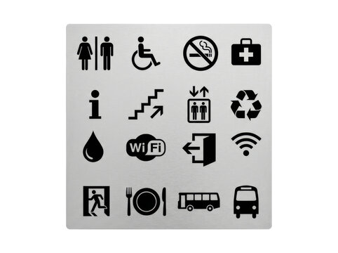 Collection of universal symbols on a signage board representing public information