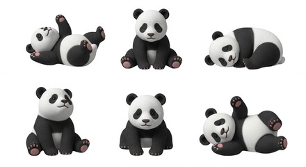 Obraz premium adorable panda bears in various poses isolated on white background educational or childrens materials