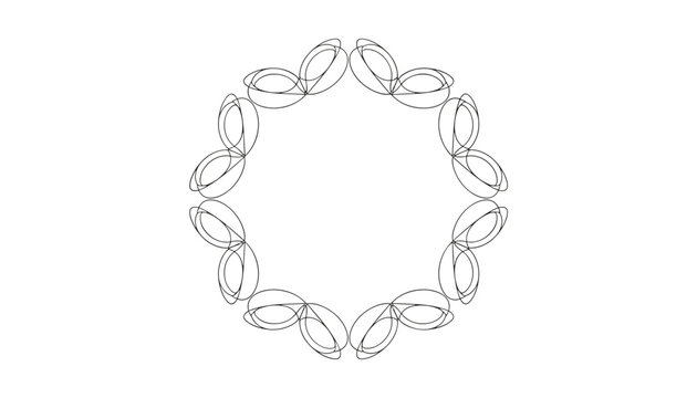 Elegant black line circular mandala frame with symmetric loop patterns isolated on a clean white background.
