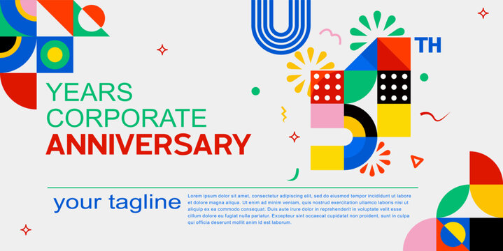 51st Colorful geometric corporate anniversary banner template with bold typography and abstract shapes design. Ditable color and file.