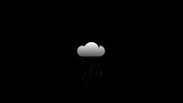 Bad Weather with a Single Gray Rain Cloud and Falling Rain Drops on a Black Background