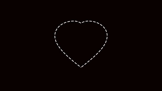 White Dashed Heart Shape Outline on Black Background, Minimalist Love Symbol for Craft, Sewing, and Romance Graphic Design