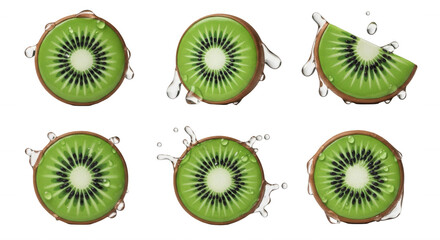 Fototapeta premium kiwi fruit slices with water drops isolated on white background freshness and natural ingredients for use in health and food concepts